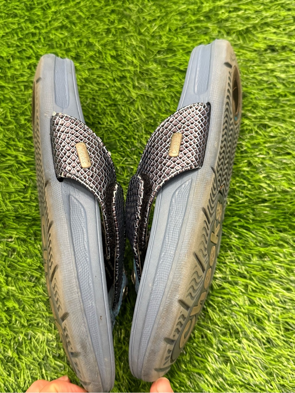 Tony Little Health Sandals Cheeks Faux Snake Skin Thong Flip Flop Bandals Blue 8 View 5